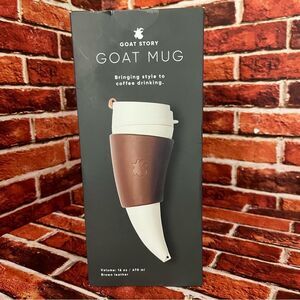 Goat Horn Style Coffee Mug NIB 16 oz Faux Leather Holder & Two Carrying Straps